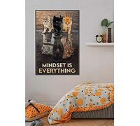 Póster Cat Mindset is Everything, póster de gato, regalo de atención plena, motivacional, regalos de animales, póster de gato, póster de decoración de pared, letrero de estaño, póster de metal de 12 x