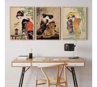 Póster clásico Ukiyoe retro de samurái japonés, cultura tradicional japonesa, lienzo, arte de pared, decoración del hogar (60 x 80 cm, 3 unidades, sin marco)
