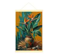 Póster colgante de lienzo con diseño de pájaro del paraíso, diseño de hojas tropicales, contemporáneo, jarrón de verano, naranja, con marco, decoración para el hogar, aula, oficina, cubículo, 40,6 x