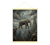 Póster colgante de lona de elefante, arte de pared, surrealismo, fantasía, cuervo, acantilado, no gris, pintura de pared, departamento, sala de estar, recámara, decoración de 12 x 16 pulgadas