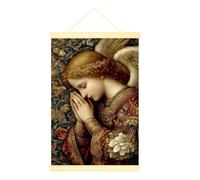 Póster colgante en lienzo de ángel, arte de pared, diseño religioso de manos rezando con plumas, póster colgante dorado con marcos, decoración de apartamento, sala de estar, dormitorio, 16 x 24