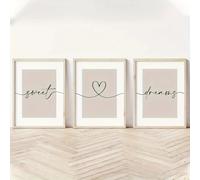 Póster con estampado de letras en forma de corazón en color beige neutro, estilo minimalista moderno, ideal para decorar la pared del salón o el pasillo (40x55 cm - 3 piezas).