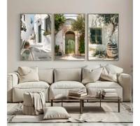 Póster con estampado de olivos mediterráneos de Italia, estilo vintage, para decoración moderna del hogar en la sala de estar (70x100cm x 3/marco interno).