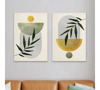 Póster con estampado moderno retro de plantas tropicales de estilo nórdico, arte abstracto para pared, lienzo, decoración para el hogar o dormitorio (50x70cm - 2 piezas)