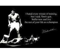 Póster con fotografía impresa de Muhammad Ali, firmada y con cita en inglés inspiradora y motivadora