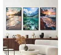 Póster con paisaje natural del mundo, mar, montañas y ríos, lienzo para decoración del hogar y sala de estar (50x70cmx3/sin marco).