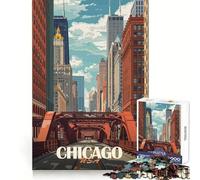 Póster con Paisaje Urbano de Chicago,1000 Piezas,Rompecabezas para Adultos,Desarrollo de la Memoria,Ajuste (38x26cm)