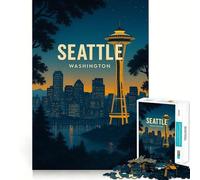 Póster con Paisaje Urbano de Seattle, Washington Rompecabezas de 1000 Piezas para Adultos Mejora la Memoria y Alivia la ansiedad Decoración de Pared con Bordes Afilados (50x75cm)