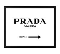 Póster con señal indicadora con flecha a Prada Marfa en Texas, la obra de arte que es una crítica al consumo, impresión artística para decoración del hogar, negro, con marco, 50 x 40 cm (ancho x alto)