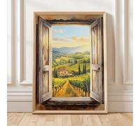 Póster con vista a una ventana griega, paisaje de templo antiguo, impresiones en lienzo, pintura rústica de Grecia, escena de olivo, decoración para el hogar (40x60CM/sin marco)