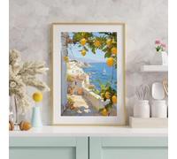 Póster Costa con limones Paisaje urbano mediterráneo Arte de pared Láminas rústicas para cocina Cuadros en lienzo para decoración de habitaciones (30x50CM/Sin marco)