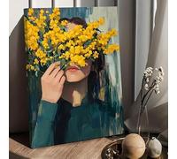 Póster creativo en lienzo, Mujer sutil y flores, conjunto de arte mural impreso en lienzo, obra de arte para dormitorio y sala de estar (50 x 70 cm, sin marco)