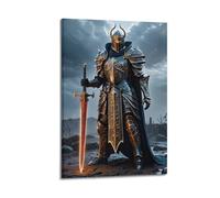 Póster cristiano adornado con armadura de caballero medieval con espada brillante, póster de ilustración religiosa, pintura decorativa, lienzo, pósteres de pared e impresión artística moderna para