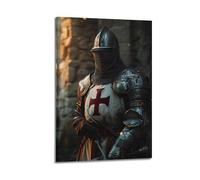 Póster cristiano de armadura de caballero con símbolo de cruz roja, pintura religiosa, póster decorativo en lienzo para pared e impresión artística moderna para decoración de dormitorio familiar, 60 x
