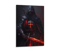 Póster cristiano de caballero oscuro con armadura de cruz brillante, póster de ilustración religiosa, pintura decorativa, lienzo, póster de pared e imagen artística moderna para decoración de