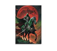 Póster cristiano misterioso caballero montando caballo bajo la luna roja, póster decorativo, lienzo para pared e impresión artística moderna, decoración de dormitorio familiar, pósteres 60 x 90 cm
