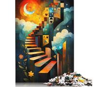 Poster da 1000 pezzi con Scale cubiste Moderne - Arte astratta Geometrica del paesaggio onirico per adulti, difficile gioco Educativo in Legno, giocattolo da sfida, 1000 pezzi (75x50 cm)