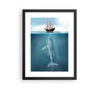 Poster da Parete Ballena Velero Océano Póster Marco Negro 30x40cm Moderno Cuadros Decorativo Decoracion Salon Dormitorio Cocina Cuadros Pared Imágenes Wall Art Prints Decor - P2BPA30x40-6220