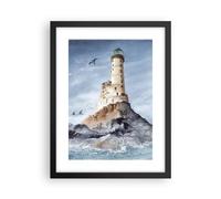 Poster da Parete Faro Mar Gaviota Póster Marco Negro 30x40cm Moderno Cuadros Decorativo Decoracion Salon Dormitorio Cocina Cuadros Pared Imágenes Wall Art Prints Decor - P2BPA30x40-6073