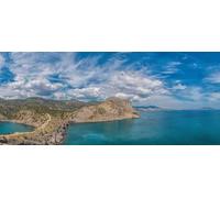 Póster de 120 x 50 cm: hermoso paisaje marino panorámico desde el cabo Kapchik hasta el sendero Galitsin y la bahía azul del Mar Negro.