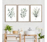 Póster de 3 piezas con hojas de salvia verde bohemias, impresiones artísticas de estética botánica moderna, arte de pared, decoración del hogar, 40 x 50 cm