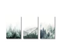 Póster de 3 piezas de árboles de bosque brumoso, paisaje de montaña, lienzo, arte de pared moderno, imagen nórdica, decoración del hogar para dormitorio (70 x 100 cm x 3/sin marco)