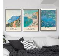 Póster de acuarela con diseño de nenúfar y amanecer de Monet, lienzo, pintura, arte de paisaje, impresión vintage, cuadro de pared, decoración para sala de estar, 30 x 40 cm, 3 piezas sin marco