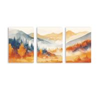 Póster de acuarela de bosque y amanecer, paisaje natural, bosque, decoración de pared, impresiones botánicas de otoño, serenidad moderna, montaña escénica para decoración de sala de estar (SKU5, 3