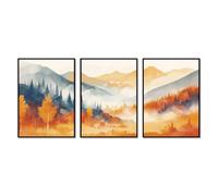 Póster de acuarela de bosque y amanecer, paisaje natural, bosque, decoración de pared, impresiones botánicas de otoño, serenidad moderna, montaña escénica para decoración de sala de estar (SKU5, 3