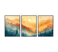 Póster de acuarela de bosque y amanecer, paisaje natural, bosque, decoración de pared, impresiones botánicas de otoño, serenidad moderna, montaña escénica para decoración de sala de estar (SKU3, 3