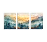 Póster de acuarela de bosque y amanecer, paisaje natural, bosque, decoración de pared, impresiones botánicas de otoño, serenidad moderna, montaña escénica para decoración de sala de estar (SKU2, 3