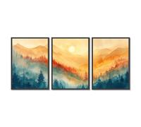 Póster de acuarela de bosque y amanecer, paisaje natural, bosque, decoración de pared, impresiones botánicas de otoño, serenidad moderna, montaña escénica para decoración de sala de estar (SKU3, 3