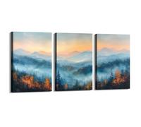 Póster de acuarela de bosque y amanecer, paisaje natural, bosque, decoración de pared, impresiones botánicas de otoño, serenidad moderna, montaña escénica para decoración de sala de estar (SKU4-3