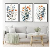 Póster de acuarela de flores silvestres coloridas, impresiones florales brillantes, arte de pared de plantas, pintura en lienzo para decoración de habitación (50 x 75 cm, 3 unidades)