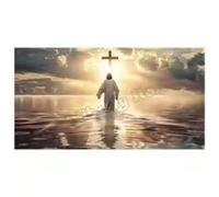 Póster de acuarela de Jesucristo sobre lienzo, cuadro XXL caminando sobre el agua, paisaje marino religioso, cuadro de pared, 85 x 170 cm, sin marco