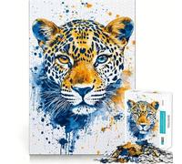 Póster de Acuarela de Leopardo con Manchas Salvajes,Rompecabezas de 1000 Piezas para Adultos,diversión para ejercitar la Mente, Corte láser,Actividad Relajante para Grupos en Interiores