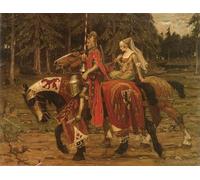 Póster de Alphonse Mucha Impresiones en color Cuadro de arte de pared moderno《Caballería heráldica》Pintura en lienzo de la gente de Alphonse Mucha para decoración del hogar 50x70cm sin marco