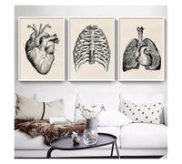 Póster de anatomía humana vintage imagen la pared médica del músculo esqueleto lienzo lona for decoración clínica hospital(Three Pictures,40x60cm No Frame)