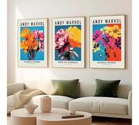 Póster de Andy Warhol con flores abstractas, lienzo, impresiones, arte de pared, imágenes para sala de estar, decoración moderna del hogar (70 x 100 cm, 3 piezas sin marco)