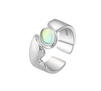 Póster de anillos de plata anillo de luna arco iris ajustable anillo sintético abierto anillo joyería regalo para mujeres anillos de compromiso en 585 (GD3, talla única)