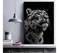 Póster de animales en blanco y negro con estampado de leopardo, león y tigre, lienzo para pared, pintura moderna, imágenes HD para decoración del hogar y el dormitorio (70 x 100 cm)