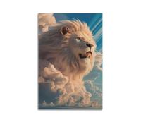 Póster de animales magnífico león con melena que fluye contra un dramático cielo nublado, póster decorativo de lienzo para pared e impresión artística moderna para dormitorio familiar, pósteres de