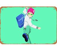 Póster de anime The Disastrous Life Of Saiki K, Saiki Kusuo, decoración de pared para el hogar, letrero de metal retro, 20 x 30 cm