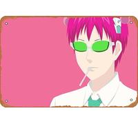 Póster de anime The Disastrous Life Of Saiki K, Saiki Kusuo, decoración de pared para el hogar, letrero de metal retro, 20 x 30 cm