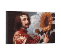 Póster de Anthony Van Dyck con autorretrato delante de girasol, póster artístico en lienzo y arte de pared, póster moderno de decoración familiar, 40 x 60 cm