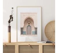 Póster de arquitectura islámica, foto de puerta marroquí, impresión de mezquita, arte mural árabe neutro, imágenes beige, decoración del hogar (50x70CM/sin marco)