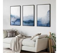 Póster de arte abstracto moderno de pared en azul y gris, minimalista y contemporáneo, con estampado de acuarela para sala de estar, dormitorio, decoración del hogar (30 x 45 cm, 3 unidades)