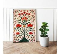 Póster de arte bohemio con diseño de árbol de la vida indio, arte popular vintage, árbol floreciente, lienzo impreso para decoración del hogar (40 x 50 cm/sin marco)