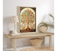 Póster de arte bohemio con diseño de árbol de la vida indio, arte popular vintage, árbol floreciente, lienzo impreso para decoración del hogar (80 x 120 cm/sin marco)