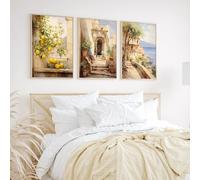 Póster de arte de pared retro de estilo campestre con limón árabe, pintura en lienzo con paisaje italiano para sala de estar, decoración moderna del hogar (60 x 80 cm, 3 piezas sin marco)